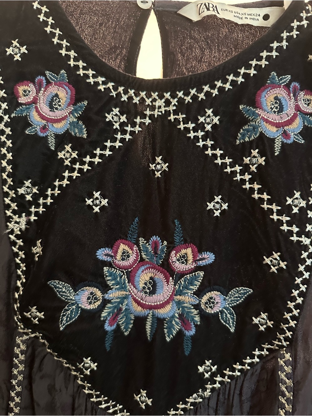 Zara Black Embroidered Floral Women's Top